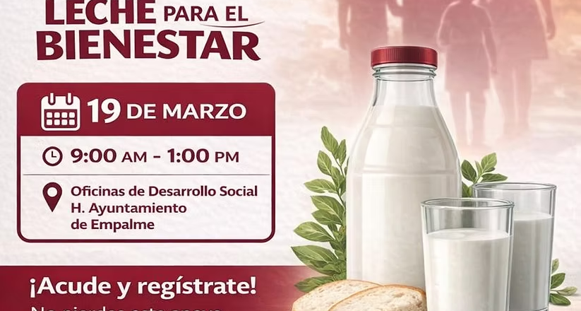 Realizarán tercera jornada de inscripción al programa Leche para el Bienestar en Empalme