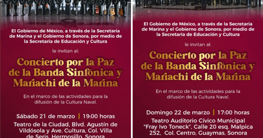 Sonora vibrará con Concierto por la Paz de la Banda Sinfónica y Mariachi de la Marina: SEC