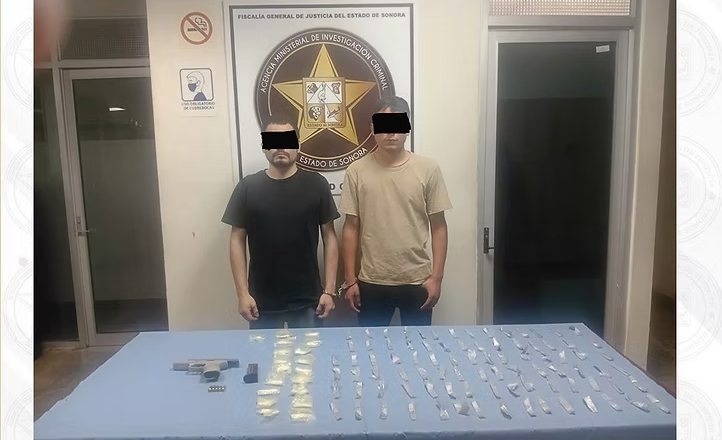 FGJES detiene a dos sujetos con arma de fuego y narcóticos en Cajeme