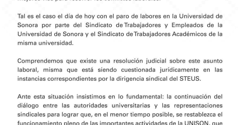 EL GOBIERNO DEL ESTADO HA SIDO, ES Y SERÁ SIEMPRE RESPETUOSO CON LAS DECISIONES TOMADAS POR LAS ORGANIZACIONES SINDICALES