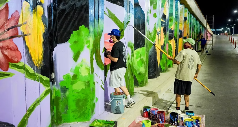 Avanza intervención mural en el paso a desnivel de Colosio y Solidaridad en Hermosillo