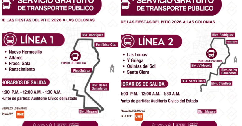 Facilita Gobierno de Sonora transporte gratuito nocturno en Hermosillo del 21 al 24 de mayo