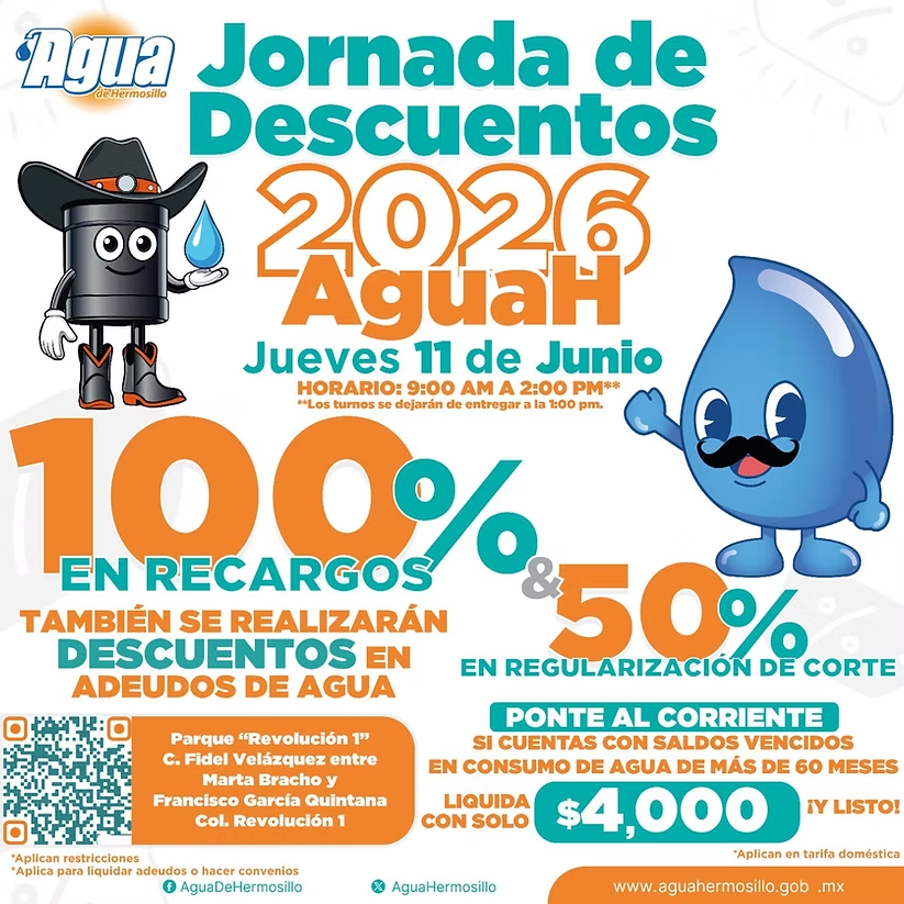 Lleva Agua de Hermosillo jornada de descuento este jueves 11 a la Revolución 1