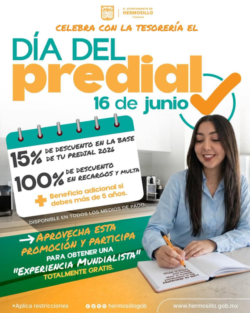 Invita Gobierno de Hermosillo a aprovechar descuentos por Día del Predial