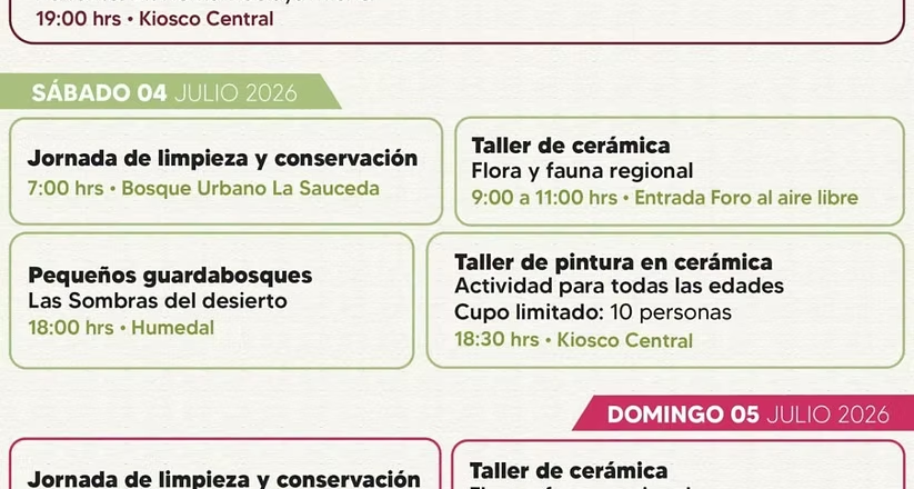 Gobierno de Sonora invita a disfrutar las actividades gratuitas de julio en el Bosque Urbano La Sauceda