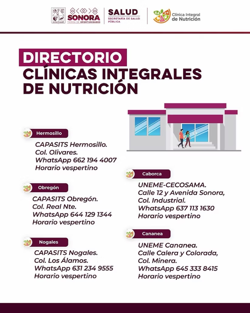 Invita Salud Sonora a aprovechar los servicios gratuitos de las Clínicas Integrales de Nutrición