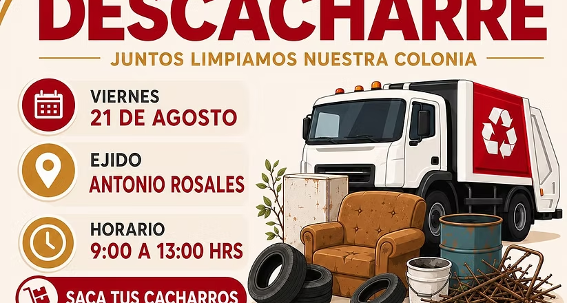 Llevarán jornada de descacharre al ejido Antonio Rosales este viernes