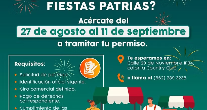Invita Gobierno de Hermosillo a comerciantes a tramitar permiso para vender durante las Fiestas Patrias