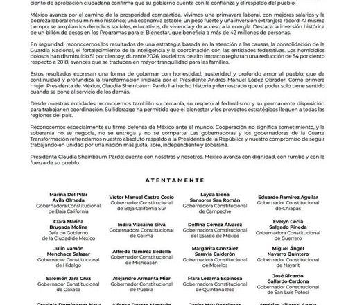 Desde Sonora refrendamos nuestro respaldo a nuestra Presidenta, Claudia Sheinbaum Pardo: Gobernador Durazo