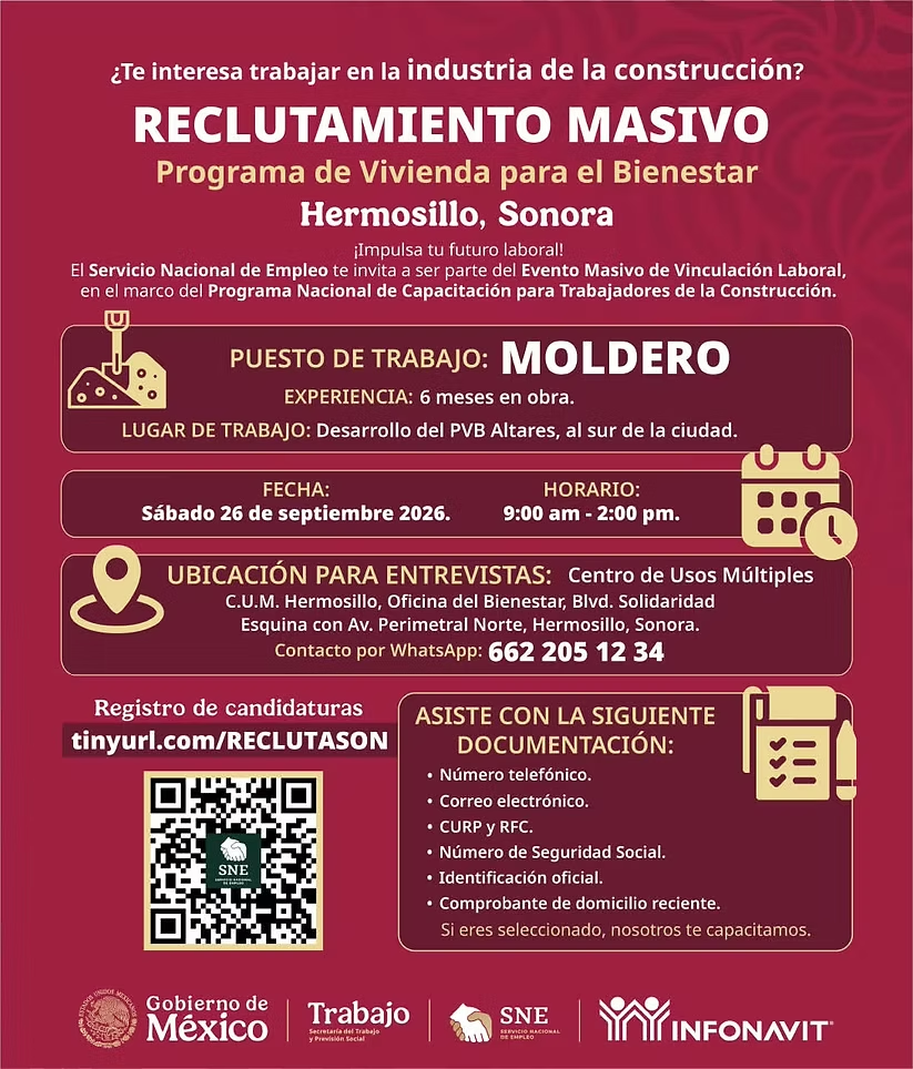 Gobierno de Sonora impulsa oportunidades laborales para el sector de la construcción