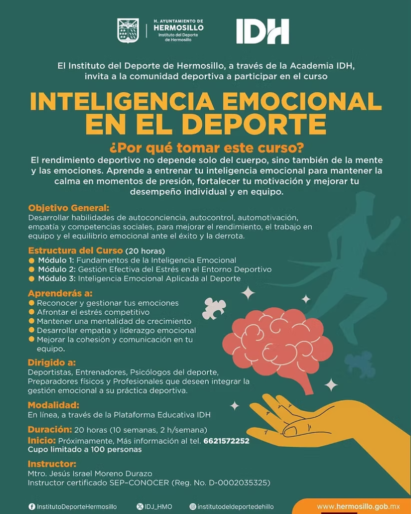 Invita Gobierno de Hermosillo al curso en línea “Inteligencia Emocional en el Deporte”