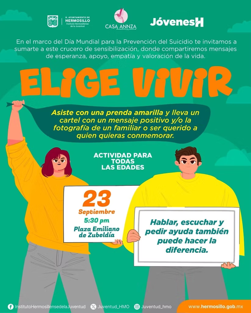 Invitan a hermosillenses a sumarse al crucero “Elige Vivir” por la prevención del suicidio