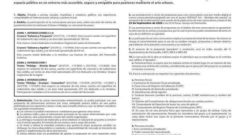 Lanza Gobierno de Hermosillo convocatoria Asphalt Art III Etapa para el Corredor Cultural Centenario